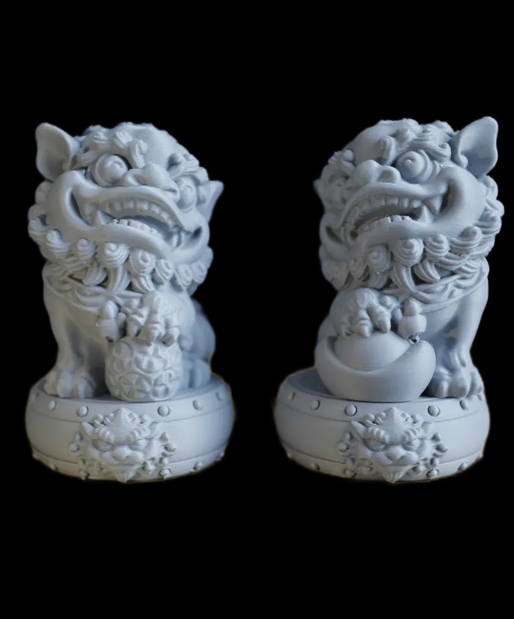 Grey Chinese Guardian Lion Figurines