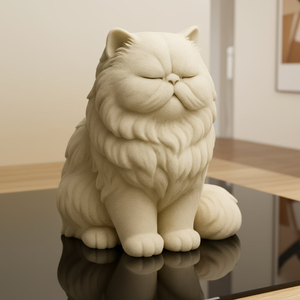 Elegant Persian Cat Figurine — Detailed 3D Printed Sculpture