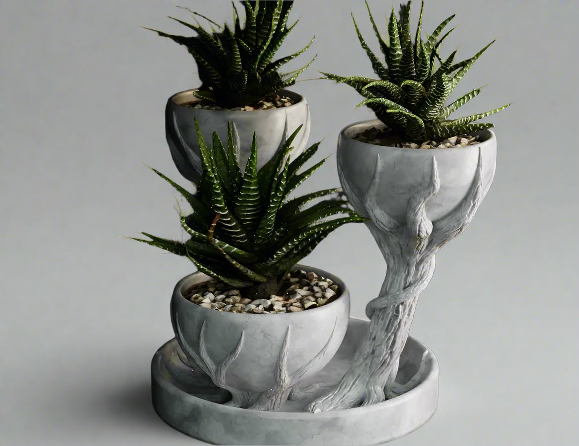 Three Cups Flower Pot – Unique Multi-Planter 3D Printed Decorative Vase