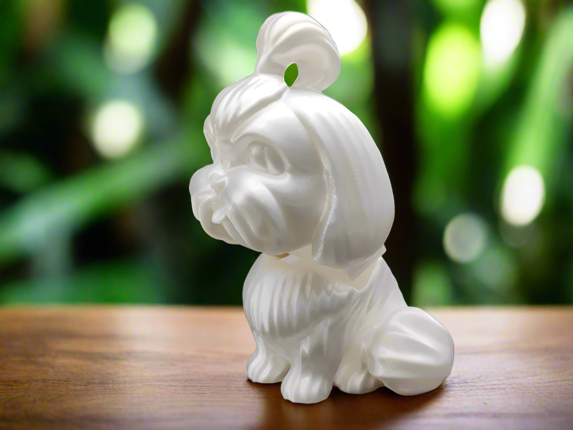 Elegant White Shih Tzu Sculpture: Decorative Dog Art