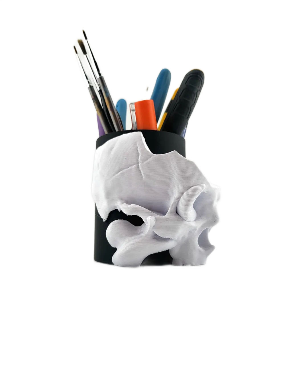 Fire Skull Pen & Tool Holder – Fiery Gothic Desk Organizer