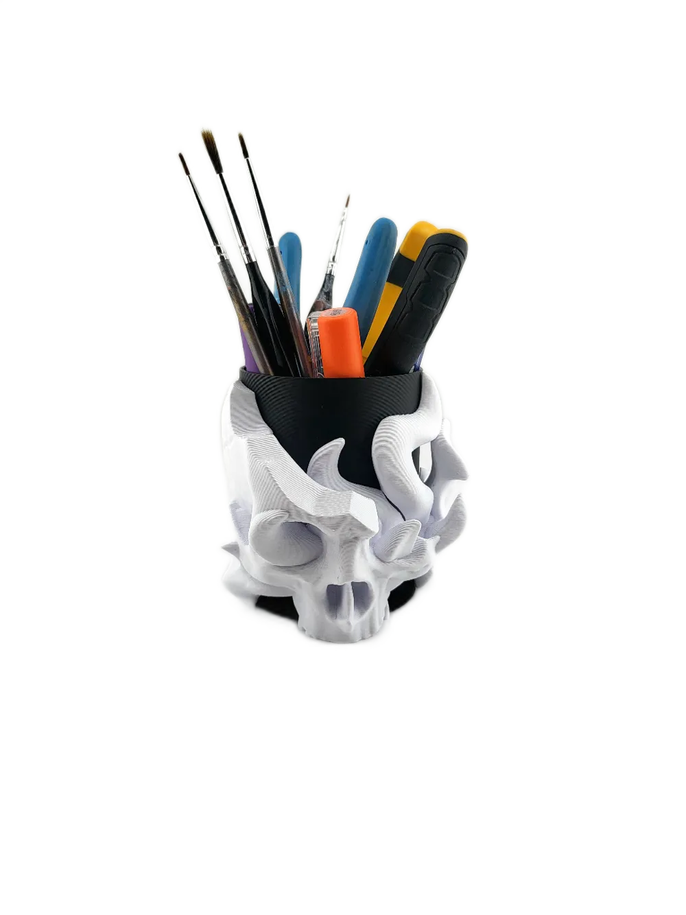 Fire Skull Pen & Tool Holder – Fiery Gothic Desk Organizer