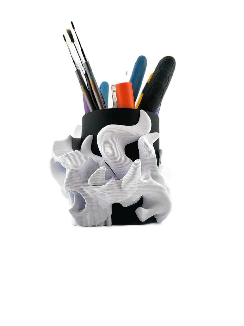 Fire Skull Pen & Tool Holder – Fiery Gothic Desk Organizer