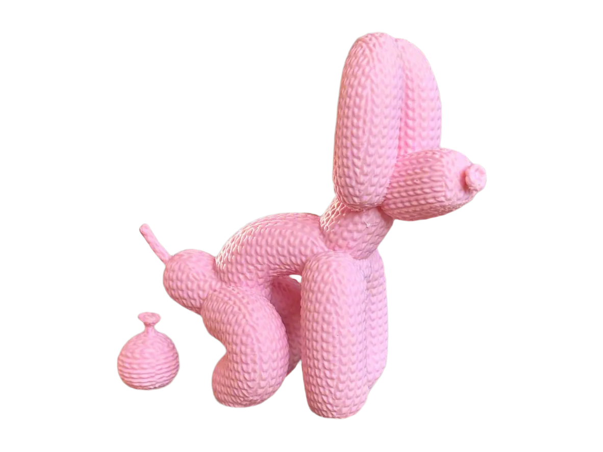 Pink Textured Balloon Dog Sculpture with Small Companion