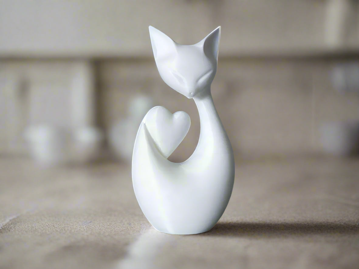 Romantic Cat Figurine with Heart