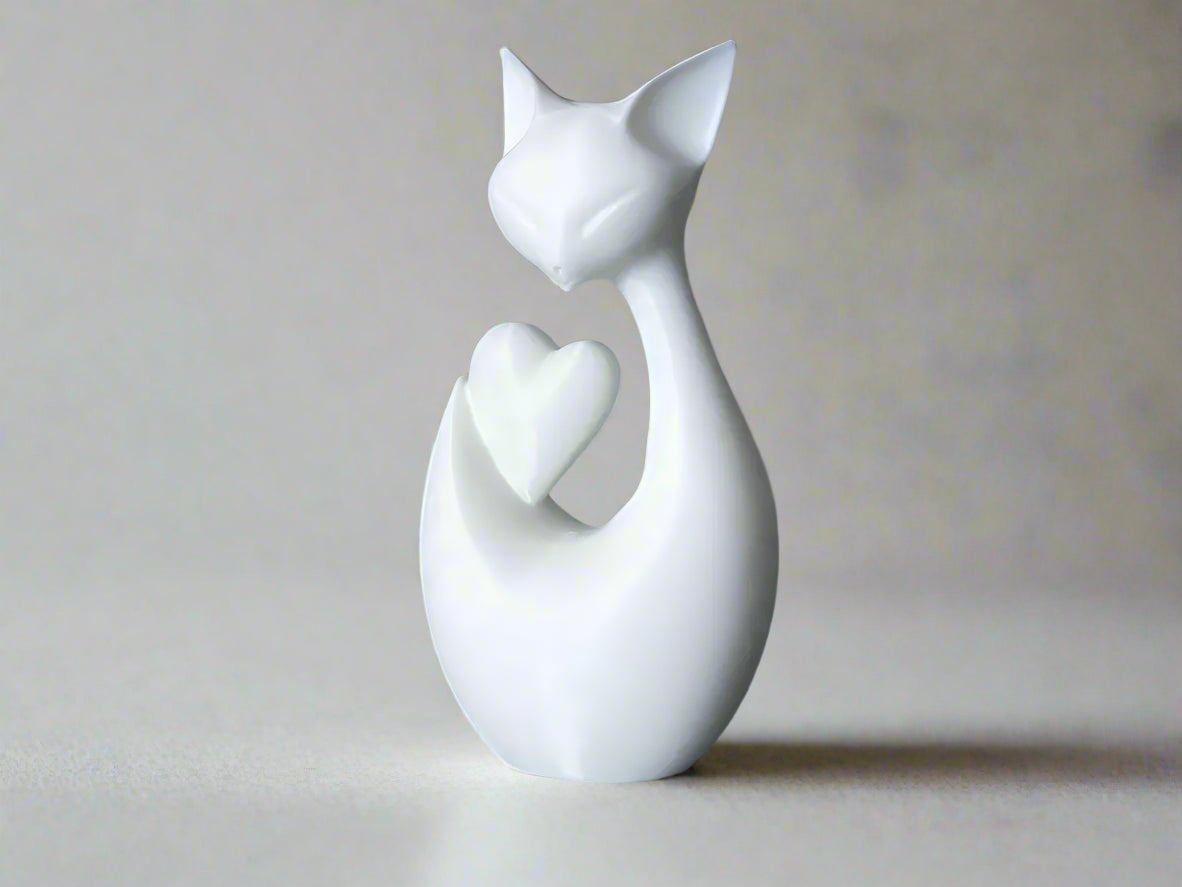 Romantic Cat Figurine with Heart