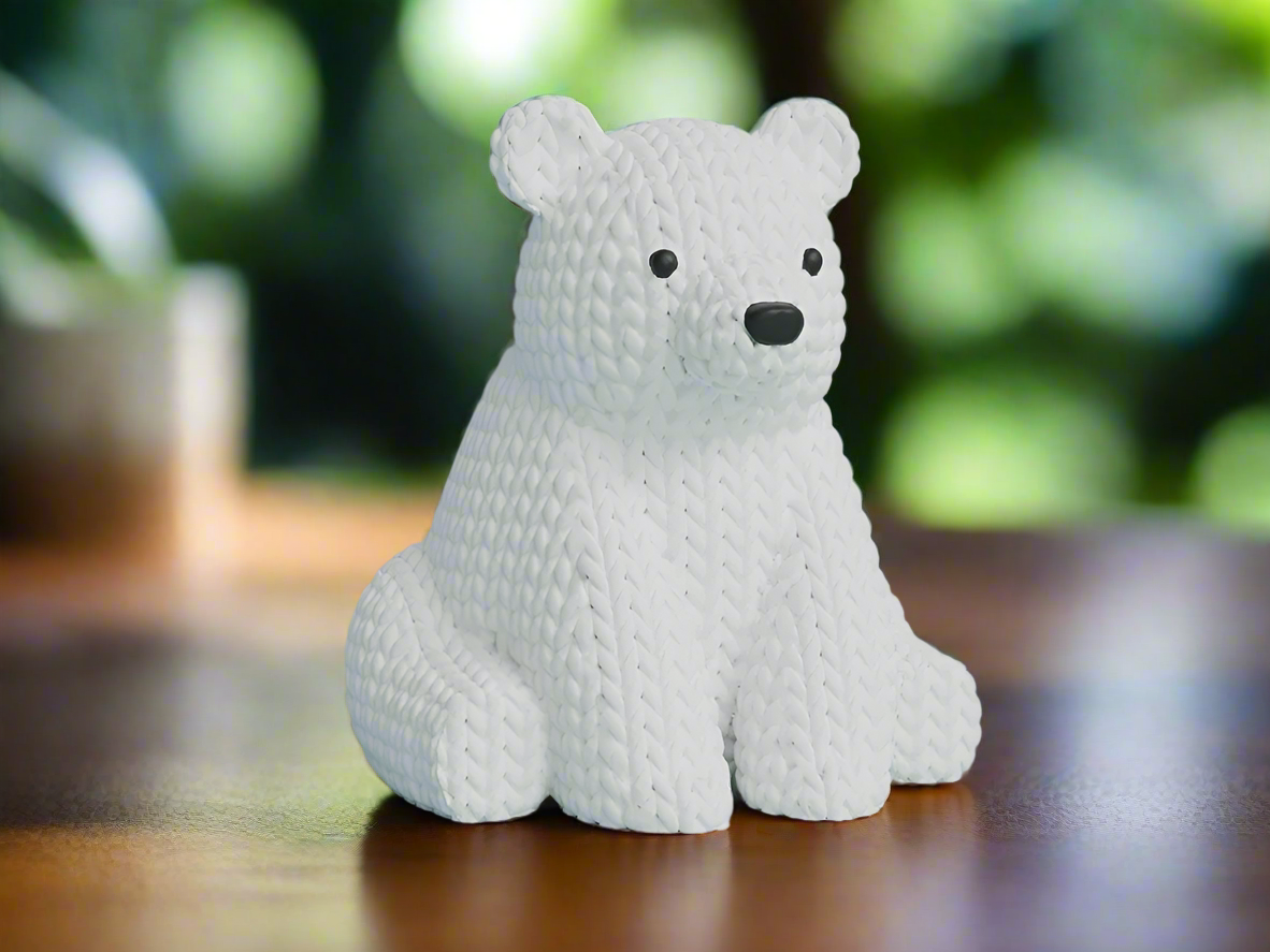 Knitted Polar Bear Figurine: Cute White Decor