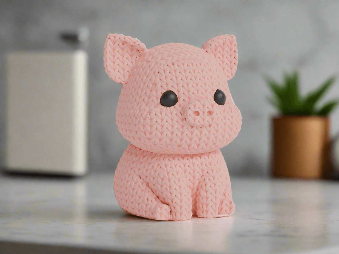 3D Printed Knitted Pig Figurine: Cute Pink Farm Decor