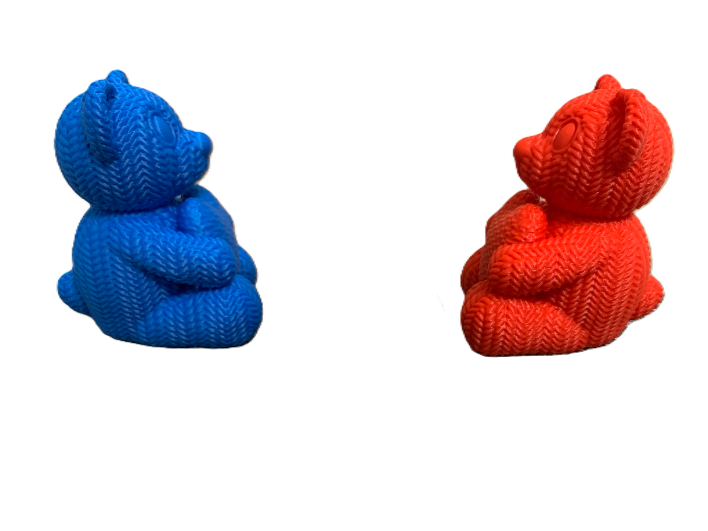 Colorful Knitted Teddy Bear Duo: Playful Home Decor