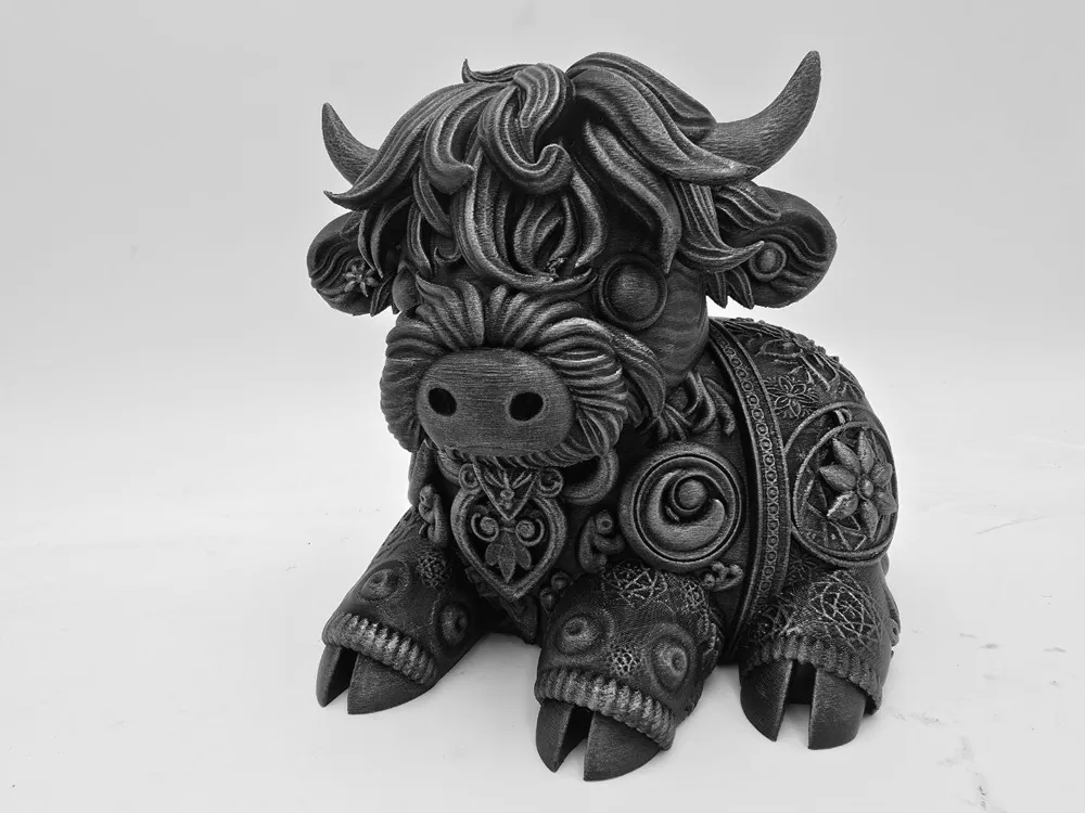 Grey Ornamental Cow Sculpture