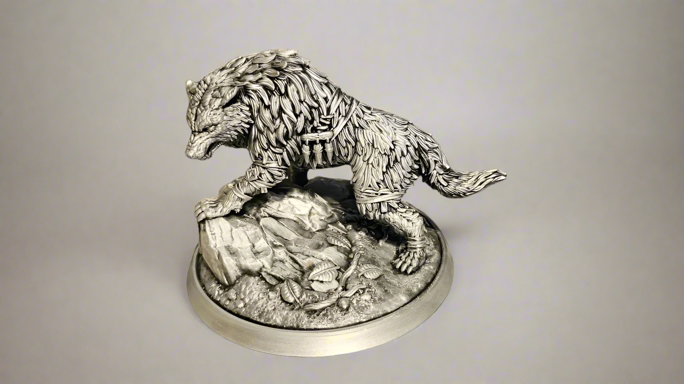 Realistic Wolf Sculpture on Rocks: Nature Inspired Decor
