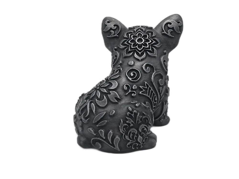 Grey Patterned French Bulldog Figurine: Unique Dog Decor
