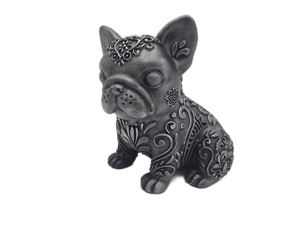 Grey Patterned French Bulldog Figurine: Unique Dog Decor