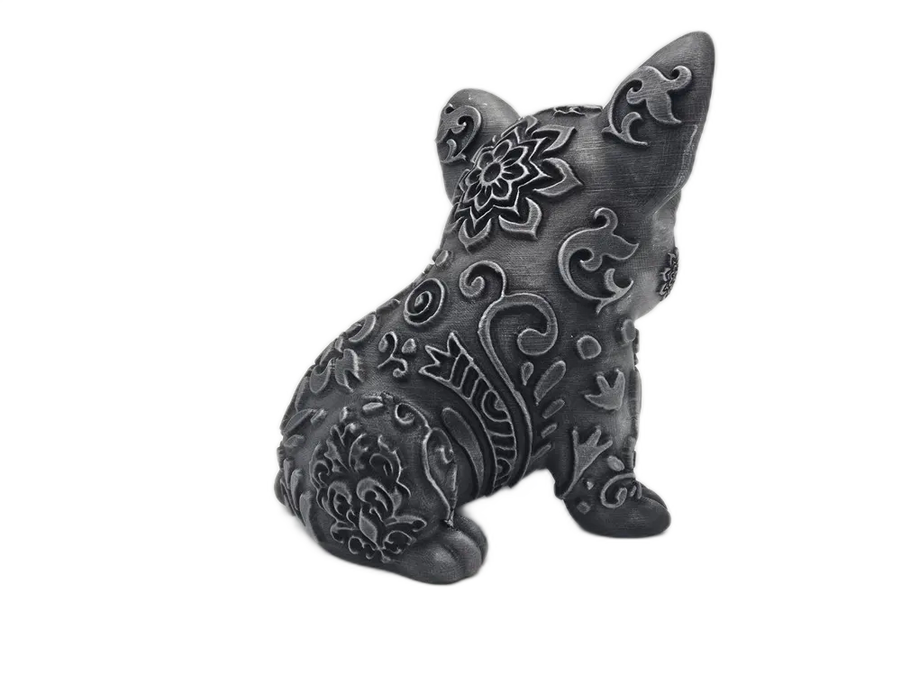 Grey Patterned French Bulldog Figurine: Unique Dog Decor