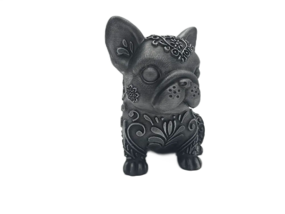 Grey Patterned French Bulldog Figurine: Unique Dog Decor