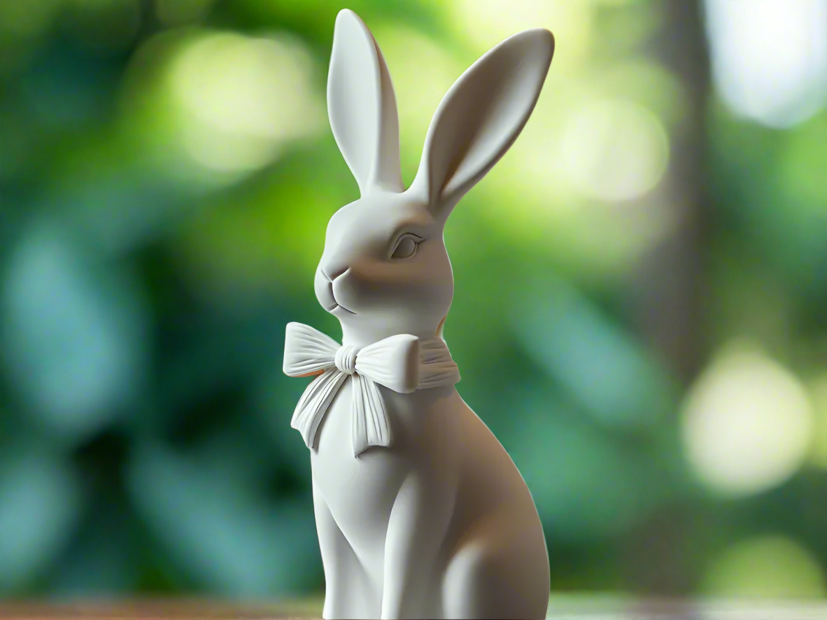 Elegant White Rabbit Figurine with Bow
