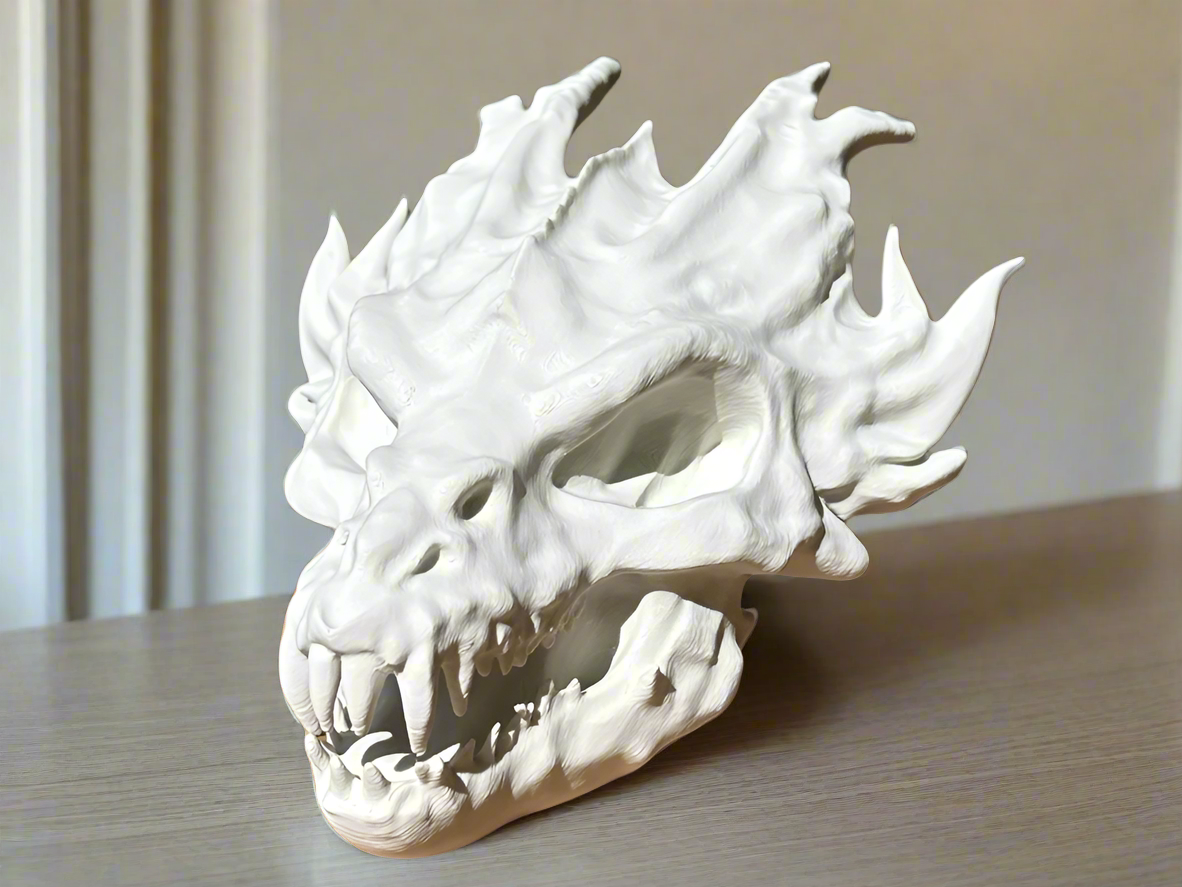 Unique White Dragon Skull Statue: Gothic Home Accent