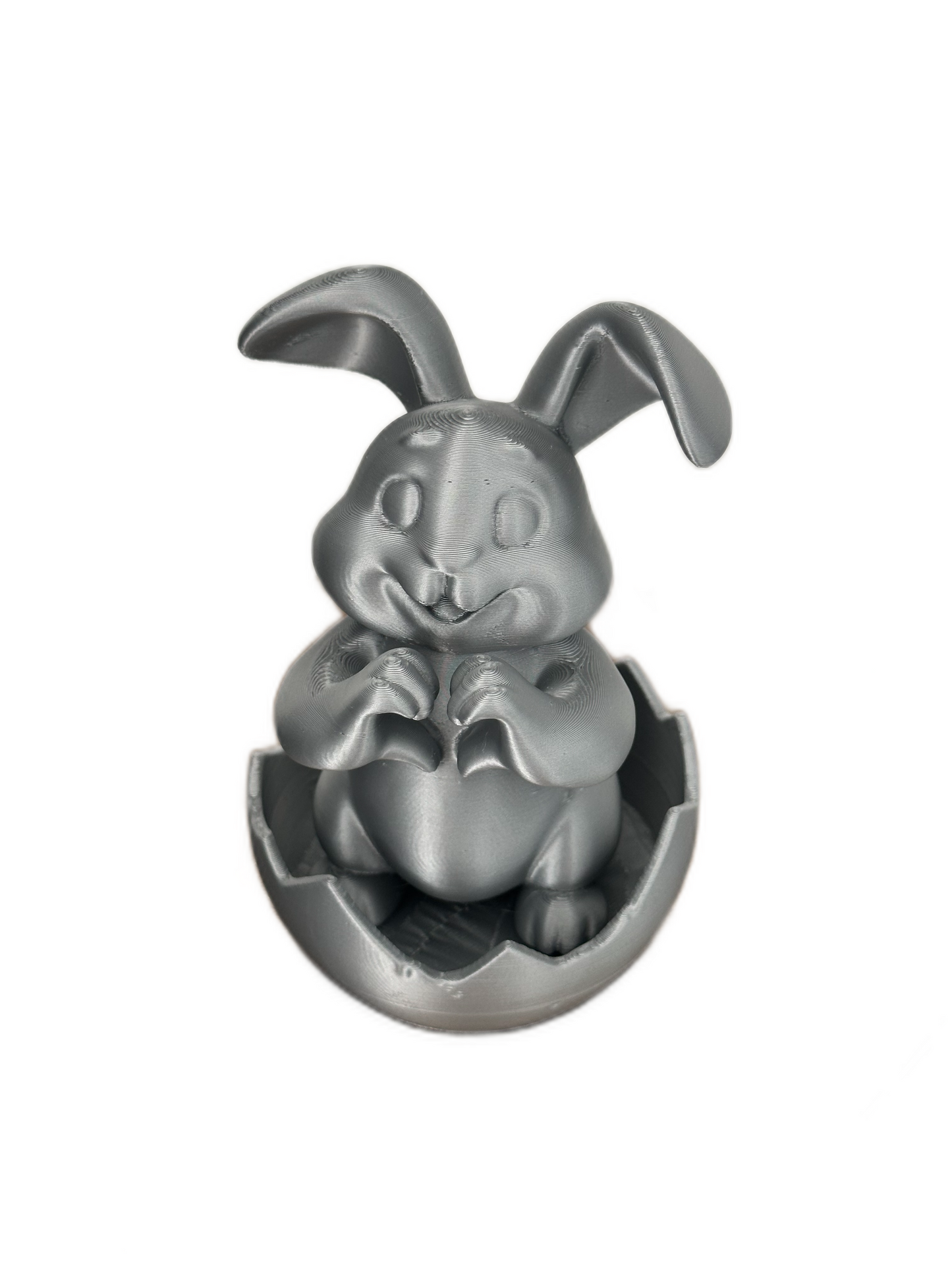 Charming Grey Bunny Statue in Cracked Egg