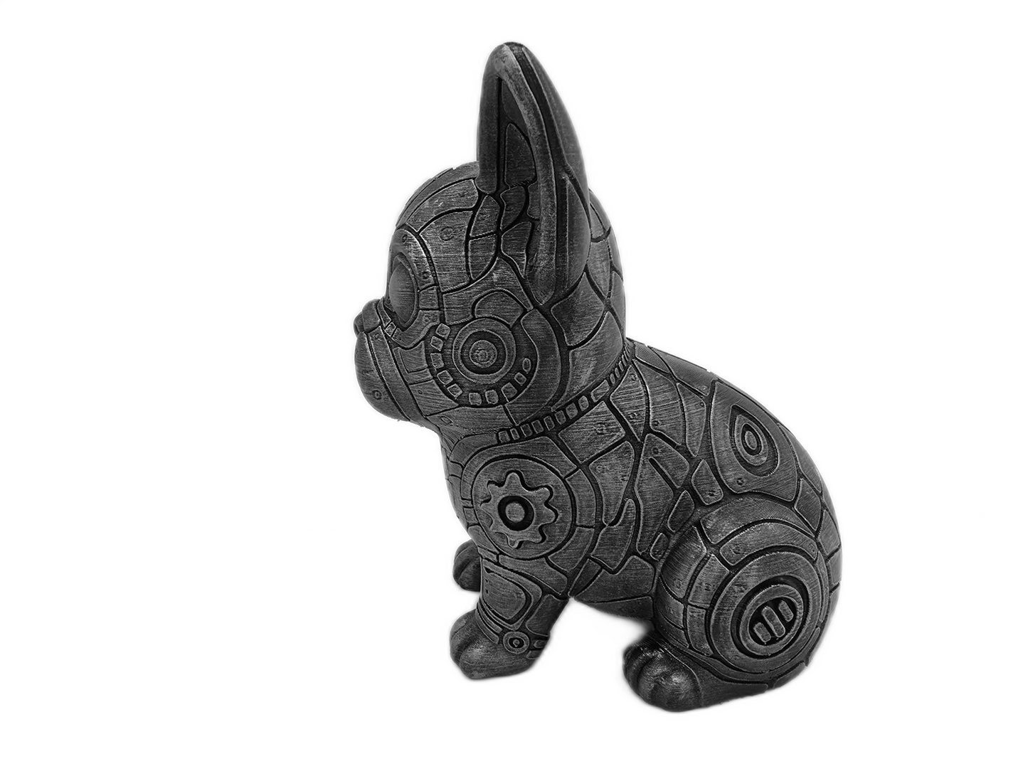 Modern Grey Gear French Bulldog Figurine: Unique Pet Accent