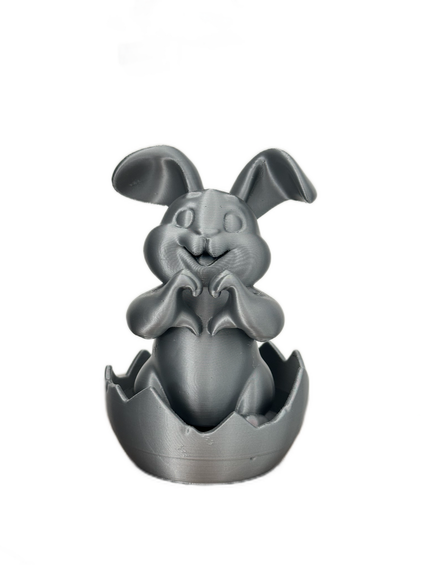 Charming Grey Bunny Statue in Cracked Egg