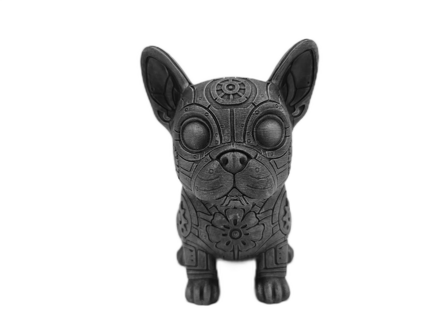 Modern Grey Gear French Bulldog Figurine: Unique Pet Accent