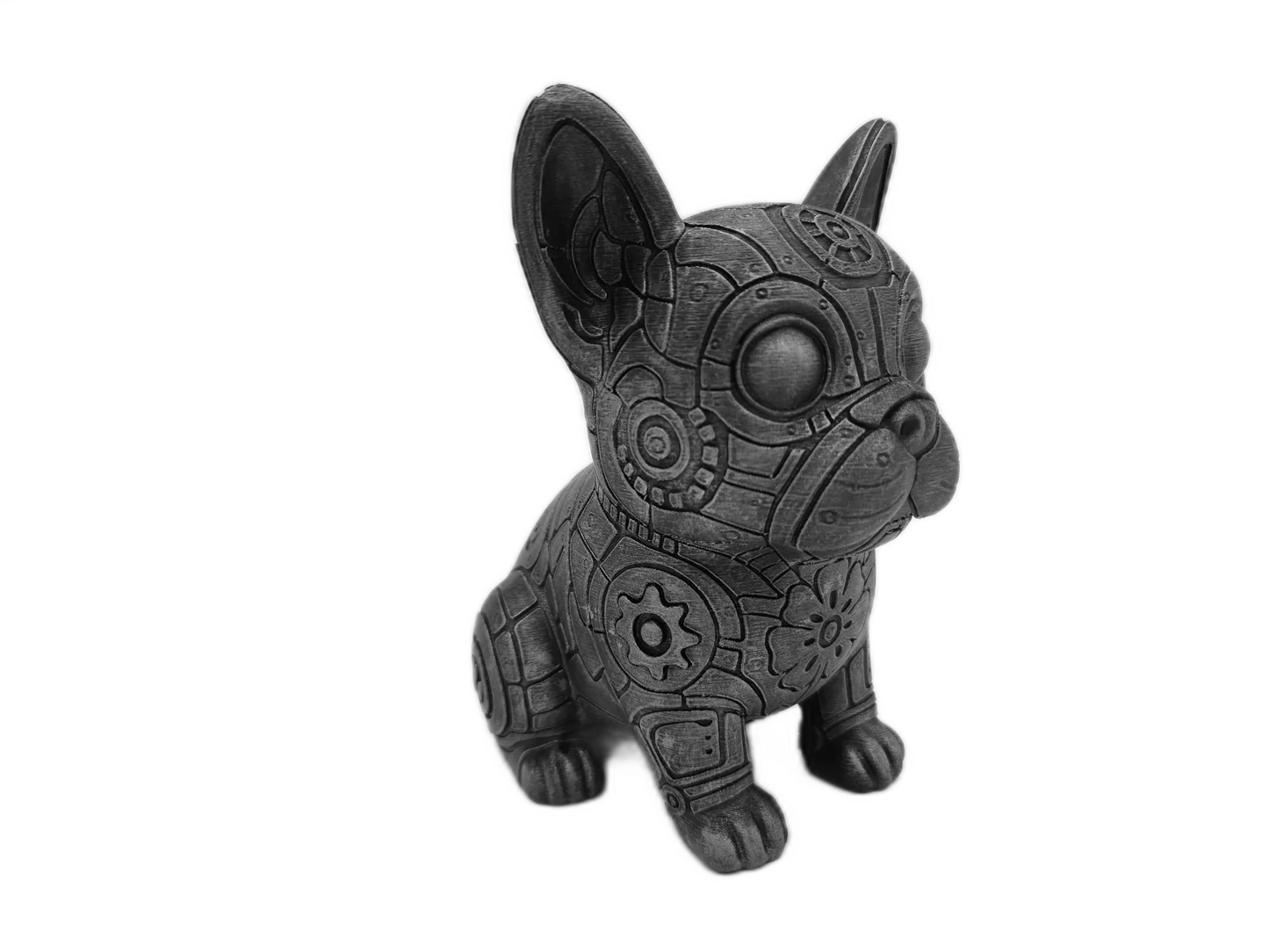 Modern Grey Gear French Bulldog Figurine: Unique Pet Accent