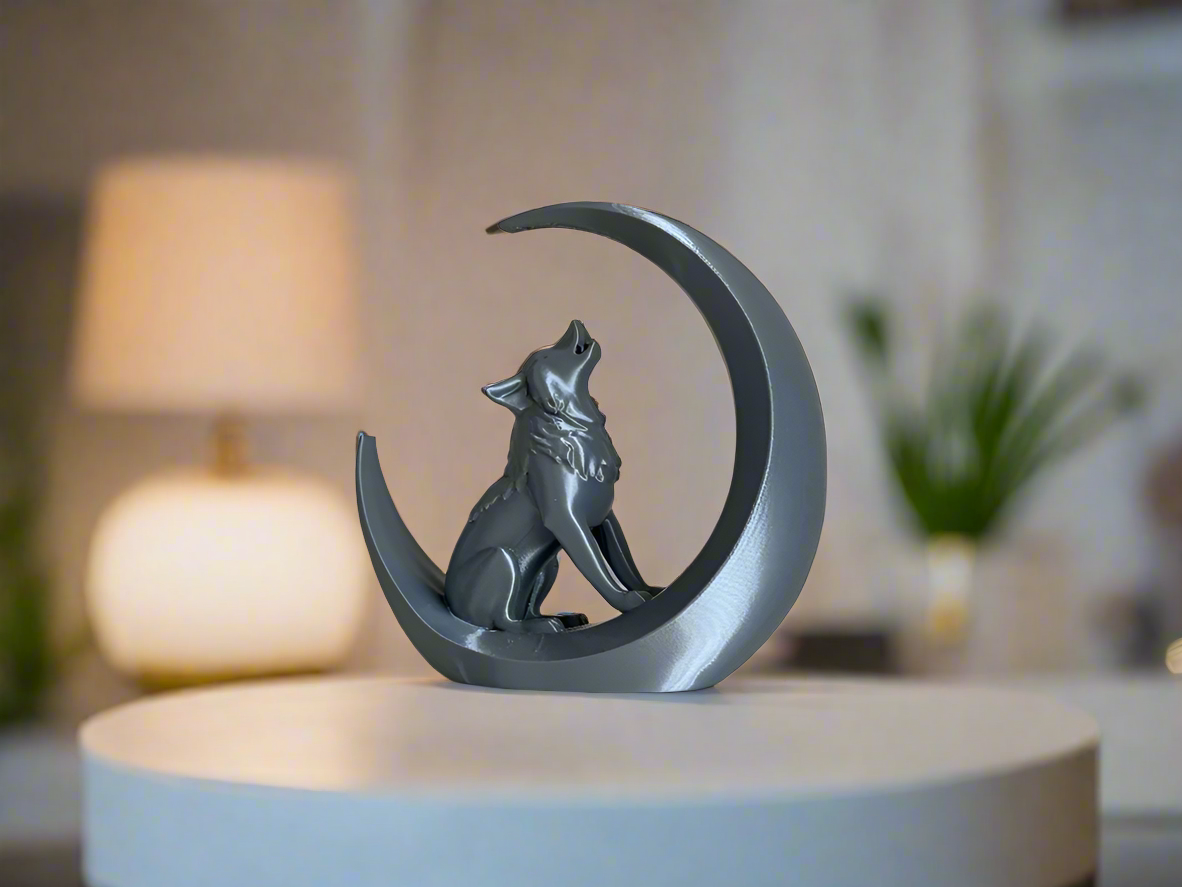 Howling Wolf And Moon Sculpture