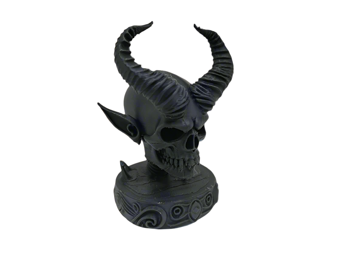 Dark Elf Skull With Demonic Horns Fantasy Bust