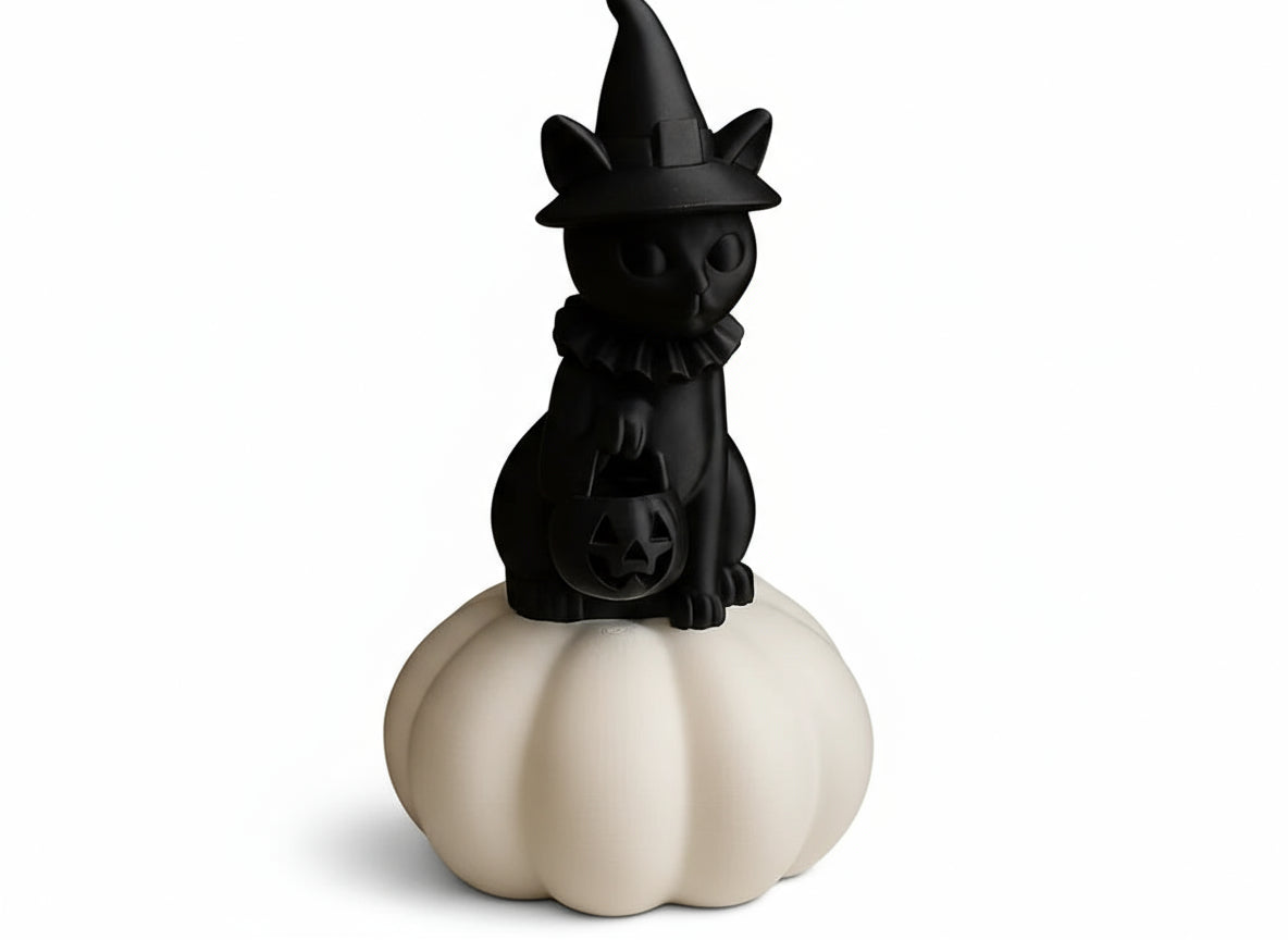Decorative Black Cat Pumpkin Figurine – Modern Tabletop Accent & Artistic Showpiece | Elegant Indian Shelf Decor & Gift