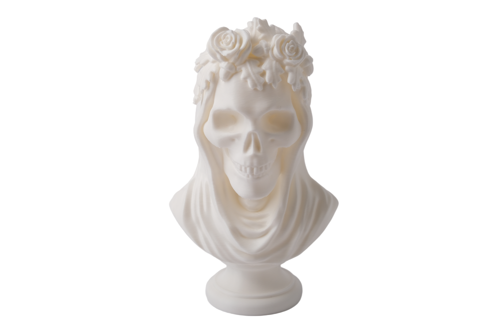 Veiled Autumn Skull Bust – Gothic Elegance in Seasonal Decay