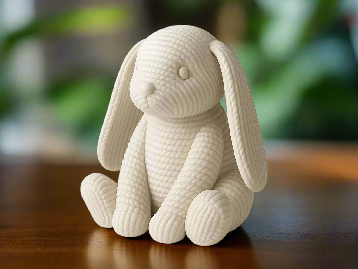 Knitted Bunny Figurine: Elegant White Decor