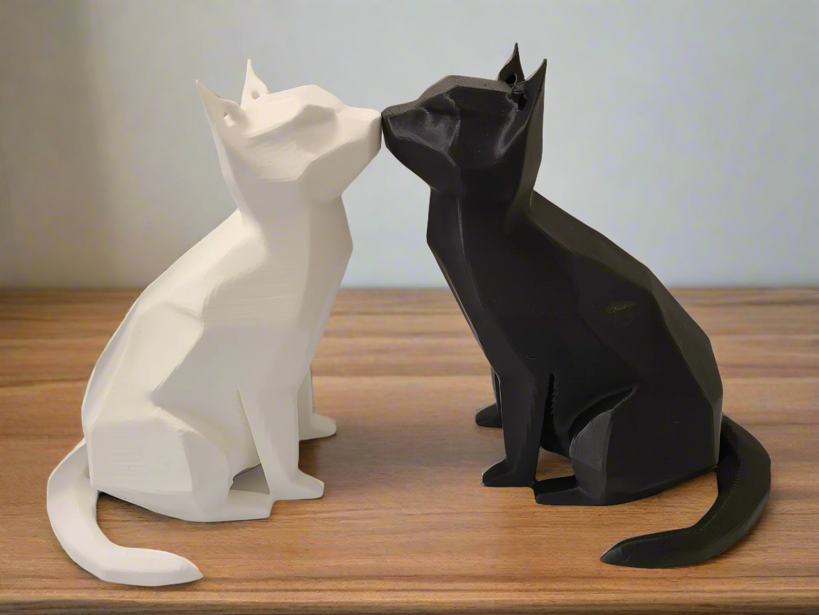 Abstract Black & White Cat Sculptures: Contemporary Home Art