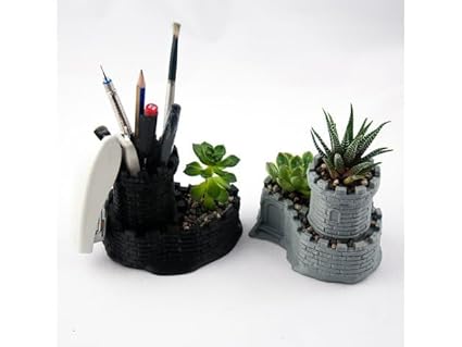 Multipurpose Castle Planter - Tower Planter and Pen Holder (White) (No Flowers) - Celestial Crafts