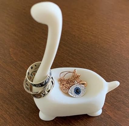 Celestial Craft Adorable White Dinosaur Ring Holder - Quirky and Cute Jewelry Organizer - Celestial Crafts