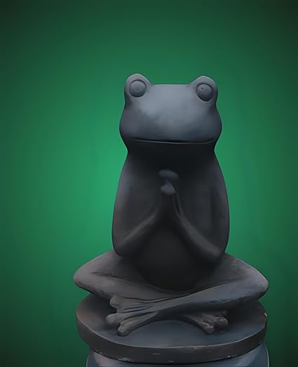 Praying Frog Statue: Serene Amphibian Sculpture (Black) - Celestial Crafts