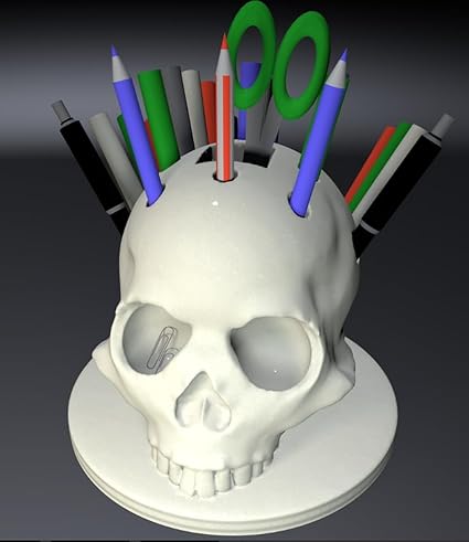 3D Printed Skull Penholder: Gothic Desk Organizer - Celestial Crafts
