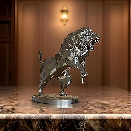 Lion Roaring Sculpture Statue: Majestic Wildlife Art Piece (Black) - Celestial Crafts