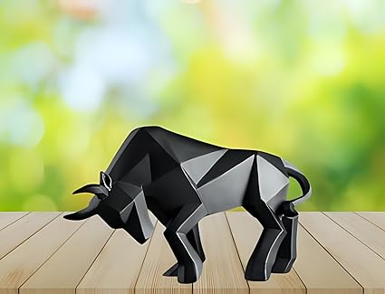 Bull - : Low Poly Bull - Modern Art Sculpture (Black) - Celestial Crafts