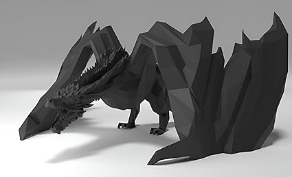 Exquisite Geometric Dragon Figurine - 3D Printed Black Resin Sculpture - Celestial Crafts