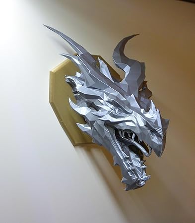 Home decor - : Silver Dragon Wall Trophy - Majestic Home Decor Statement - Celestial Crafts