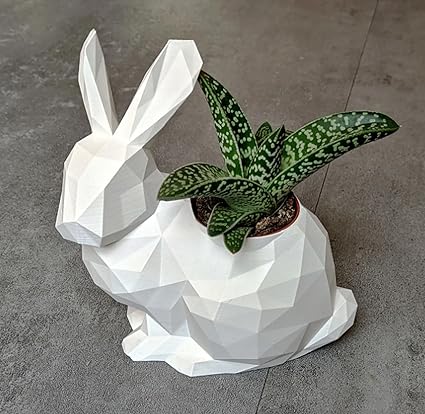 Low Poly Bunny Planter: Whimsical 3D Printed Garden Accent (No Flowers) - Celestial Crafts
