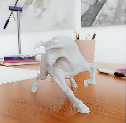 Bull Sculpture,White,(18L X 7W X 12H CM) - Celestial Crafts