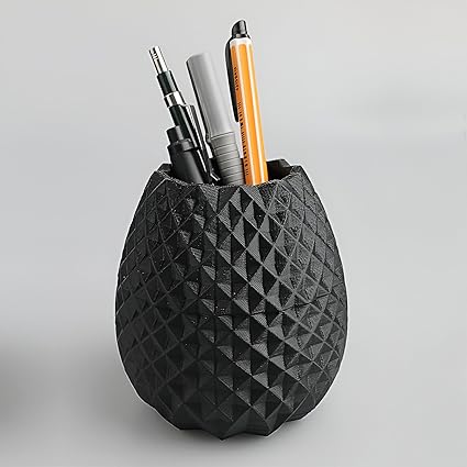 Tropical Flair: Playful Pineapple Pen Holder (Black) - Celestial Crafts
