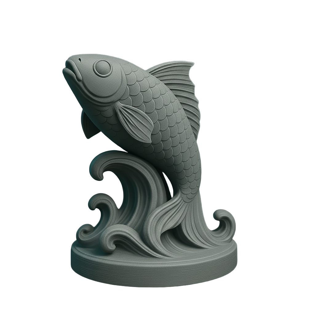 Koi Fish Statue for Home Decor – Feng Shui Good Luck Symbol | Artistic Figurine with Wave