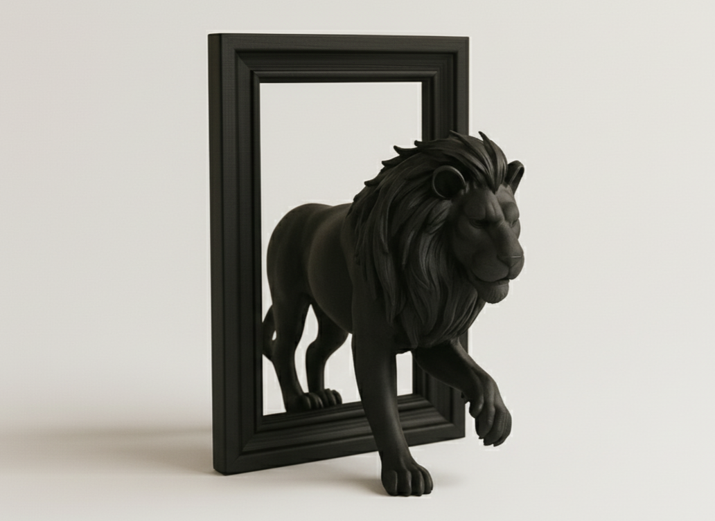 Lion Frame Sculpture – Bold 3D Wall-Breaking Figurine