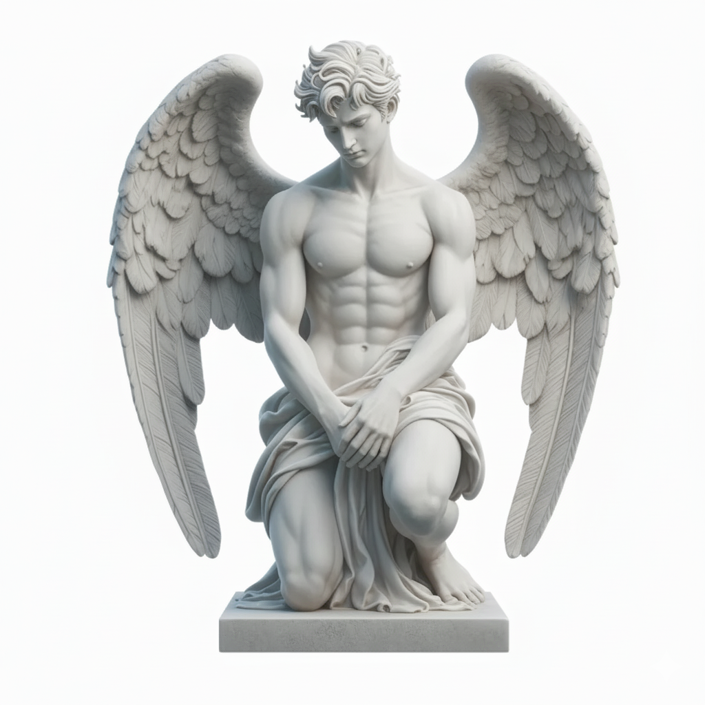 Half Angel, Half Man: Poignant 3D Sculpture for Home & Soul