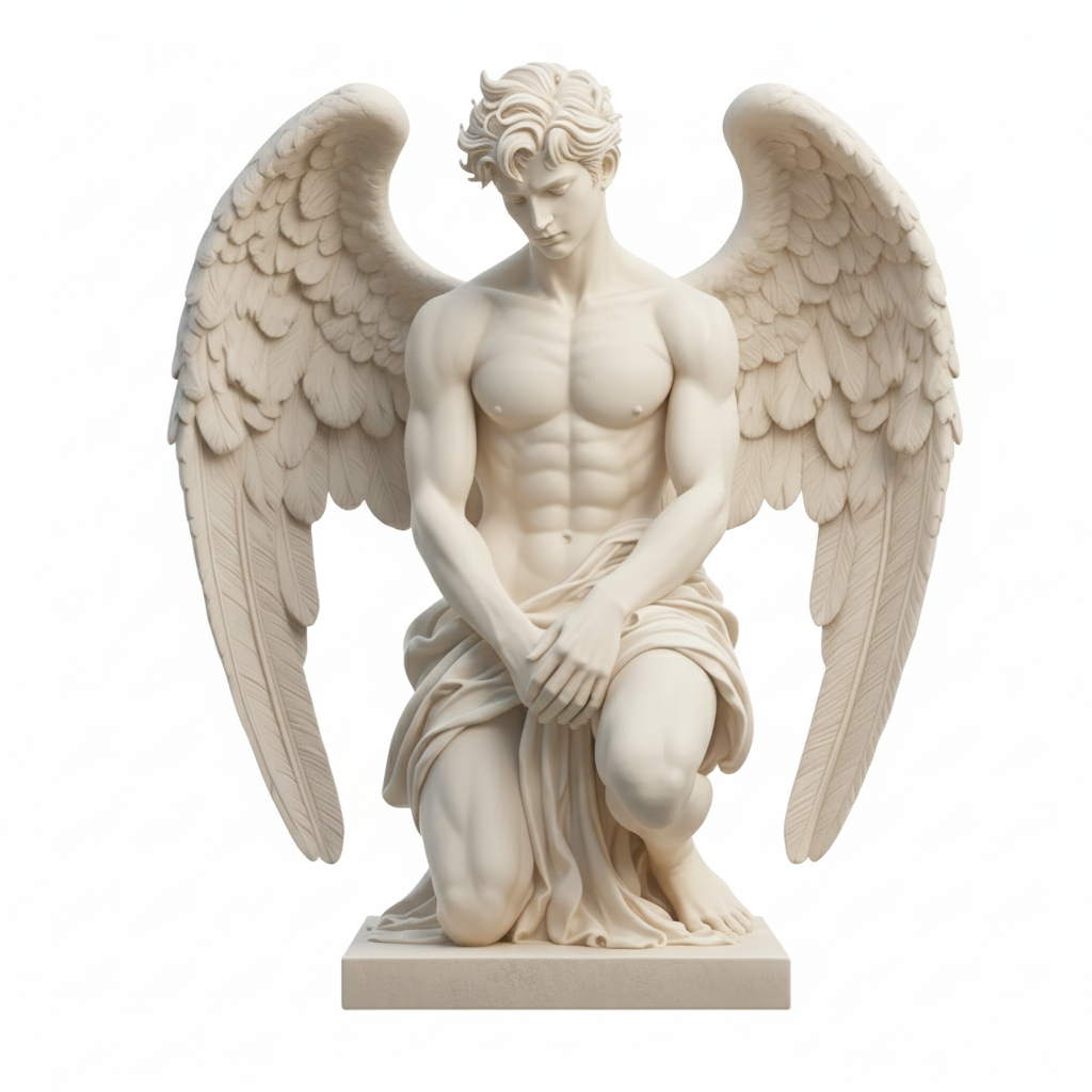 Half Angel Half Man – Spiritual 3D Resin Sculpture for Indian Homes Meditation & Soul