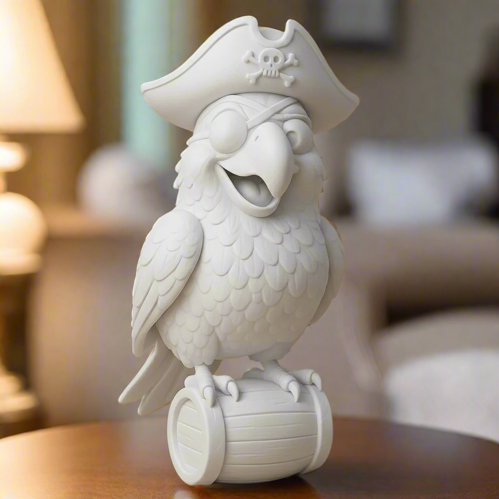 Pirate Parrot on Barrel Figurine — Whimsical Nautical Décor