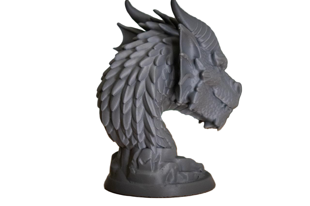 Dragon bust side profile with detailed wings pattern ornamental black fantasy collectible