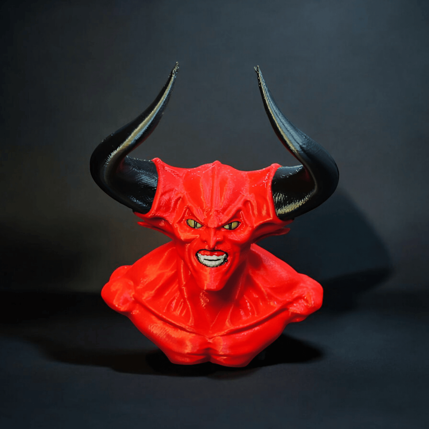 Red Demon Bust with Black Horns – Striking Gothic Sculpture for Dark Fantasy Decor - Celestial Crafts